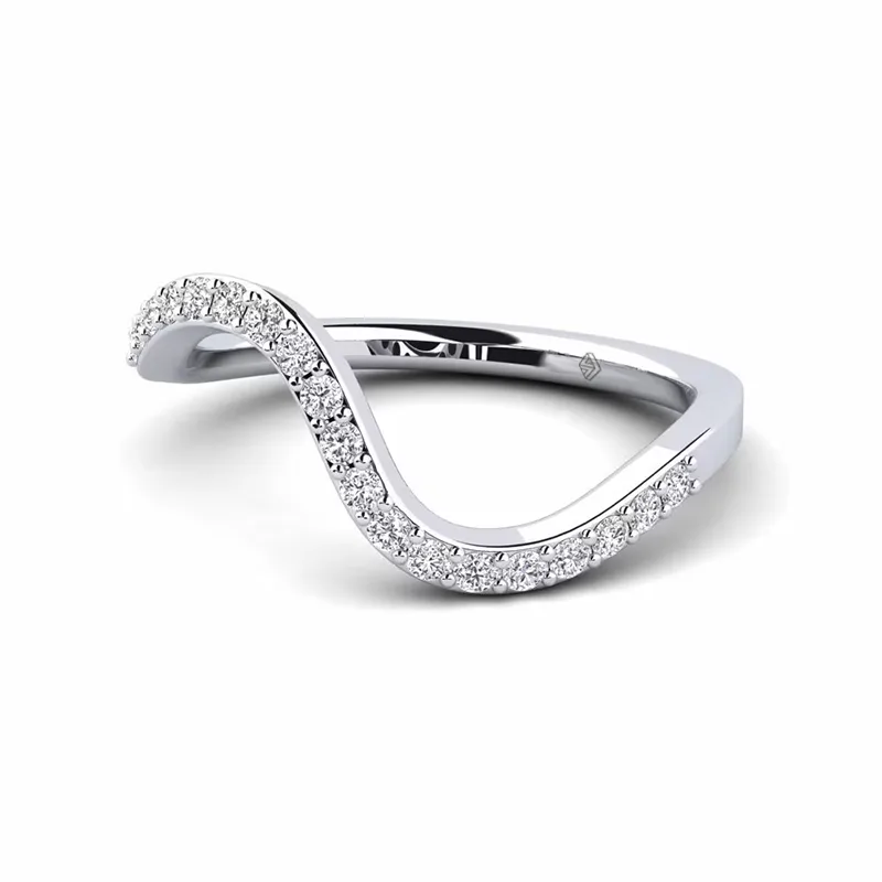 Curved pave diamond wedding band contour