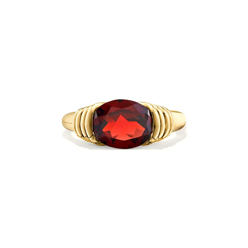 Large oval red garnet cocktail ring for party