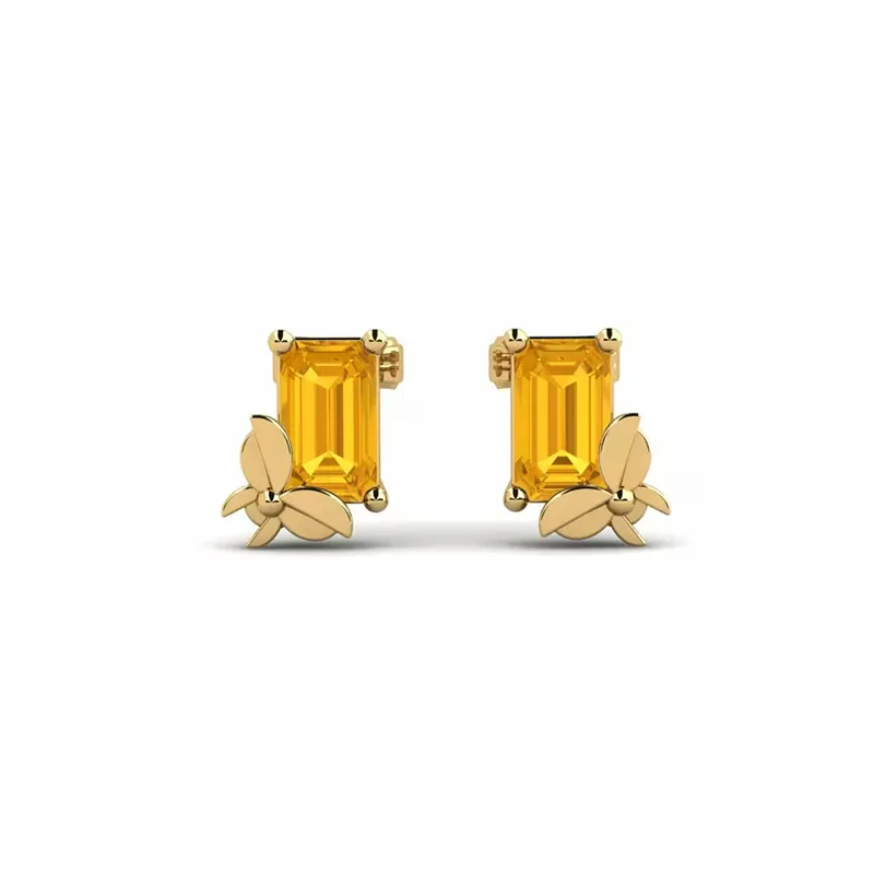 Rectangular emerald cut yellow sapphire stud earrings