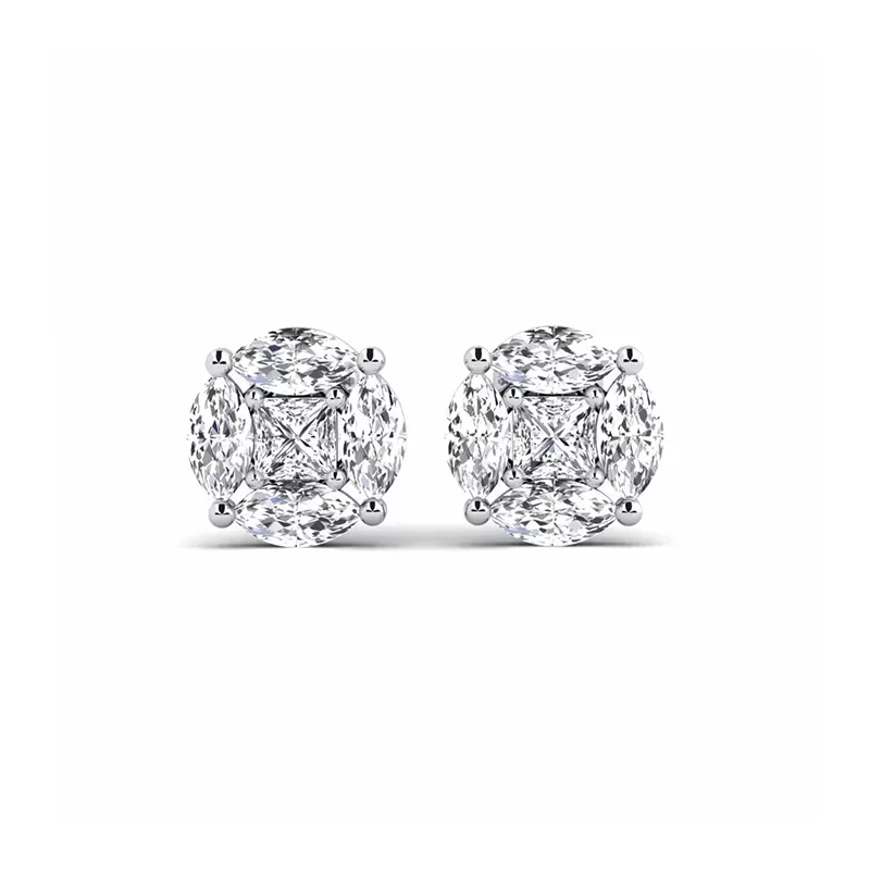 Princess and marquise cut diamond drop earrings