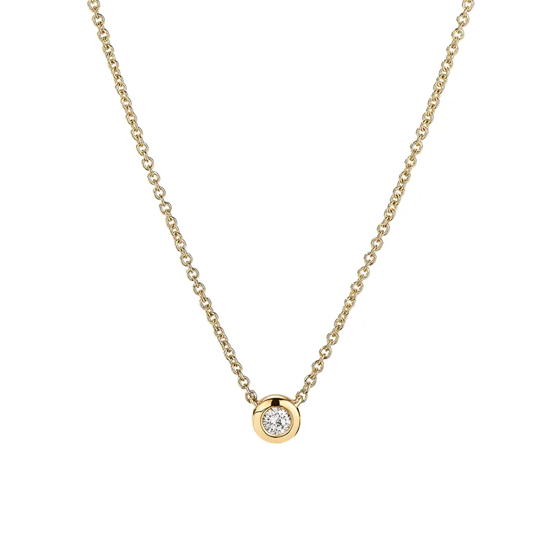 Tiny dainty round diamond pendant necklace minimalist