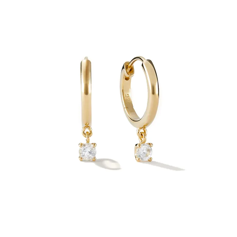 vermeil hoop earrings with round white topaz drop dangle